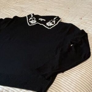 Vila Milano Black Embroidered Collar Sweater XL